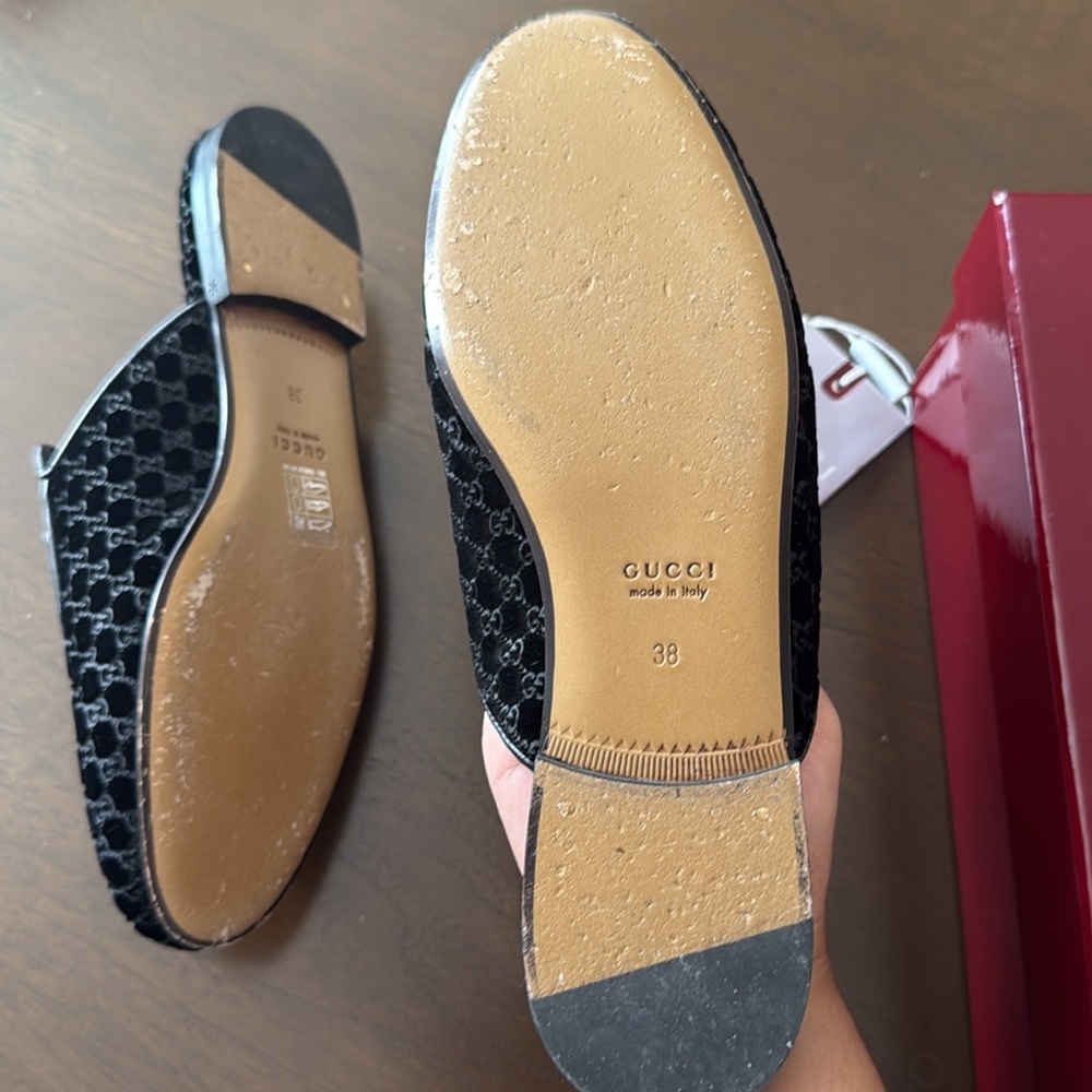 Gucci Black Velvet Slip-On Mules with Gold Horsebit - Picture 4 of 6